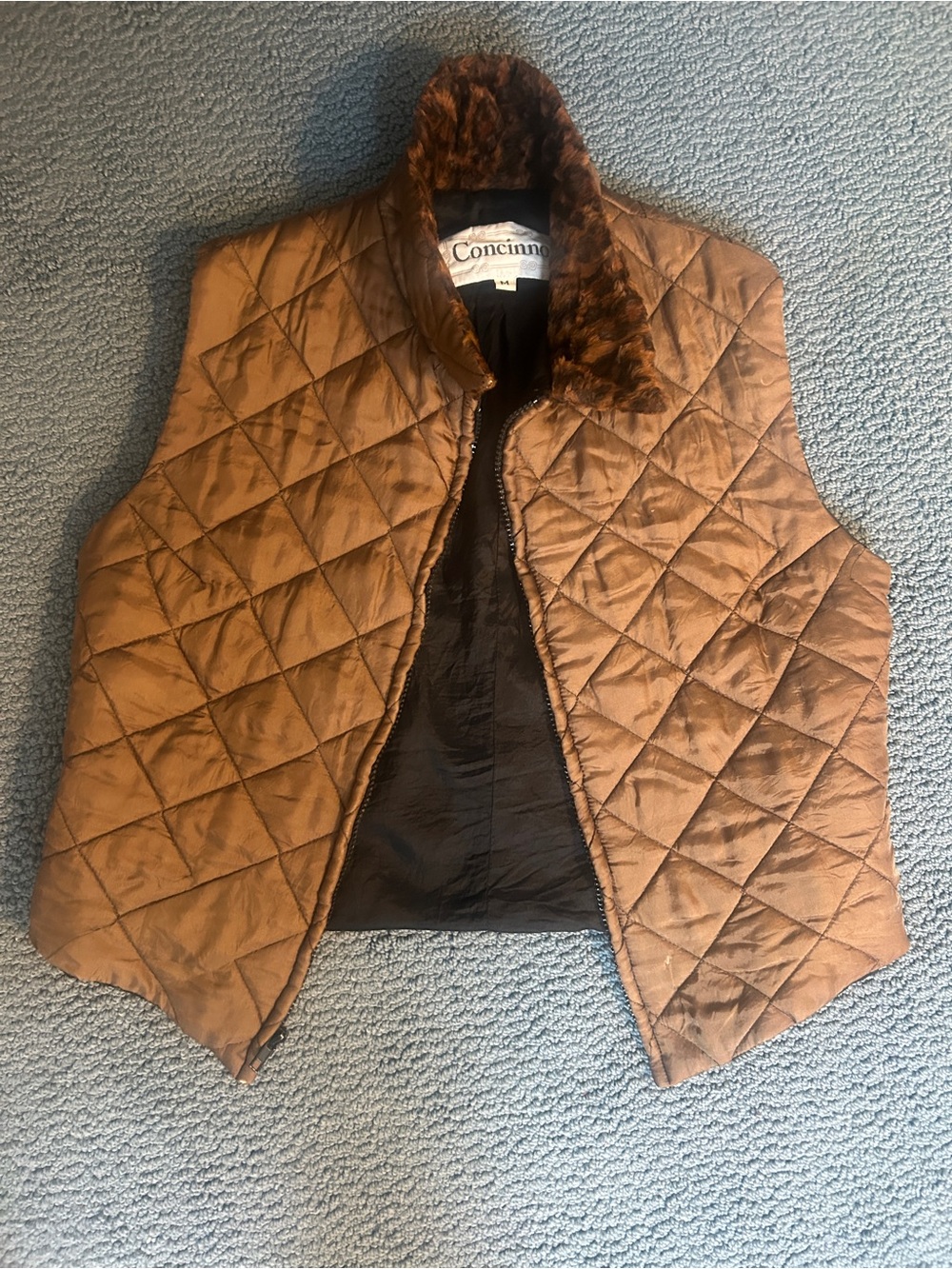 Concinno Quilted Faux-Fur Collar Vest - Brown